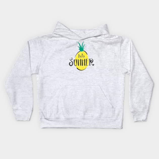 Hello Summer With Pineapple Kids Hoodie by Artmoo